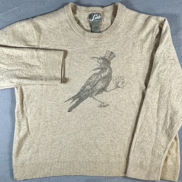 Lucky Brand Vintage Mens Wool XXL Sweater Bird Bloke Goth Raven Dark Academia - Picture 1 of 6